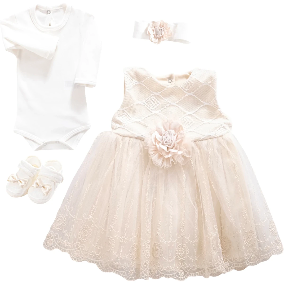 4-Piece Luxury Girls Ceremony Dress Set 3M