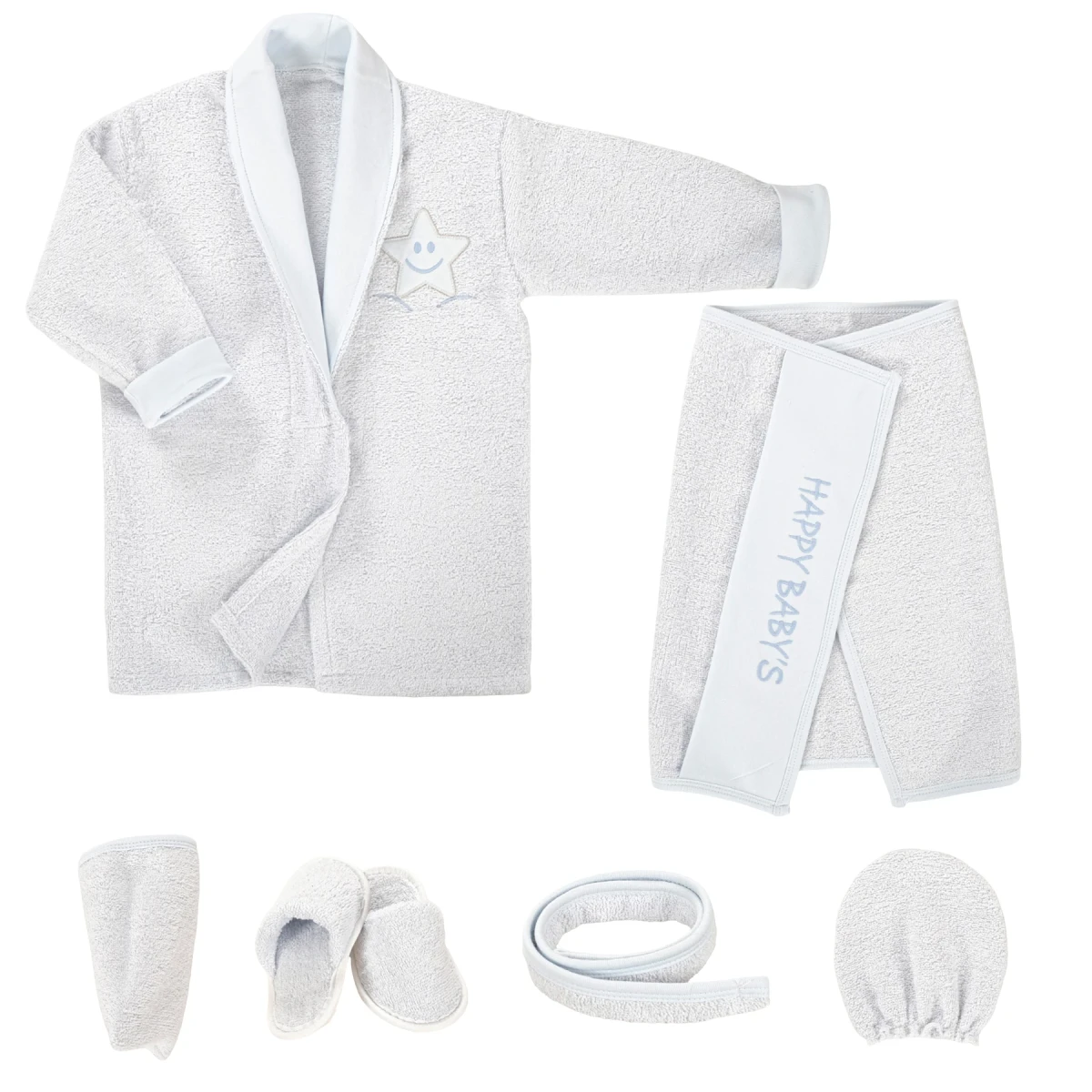 5 Parça Bornoz Set Yıldızlı Mavi