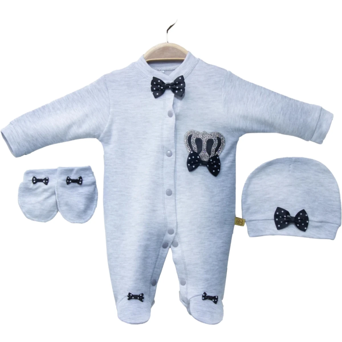 Amore Baby Düz Gri Erkek Kral Tulum Seti