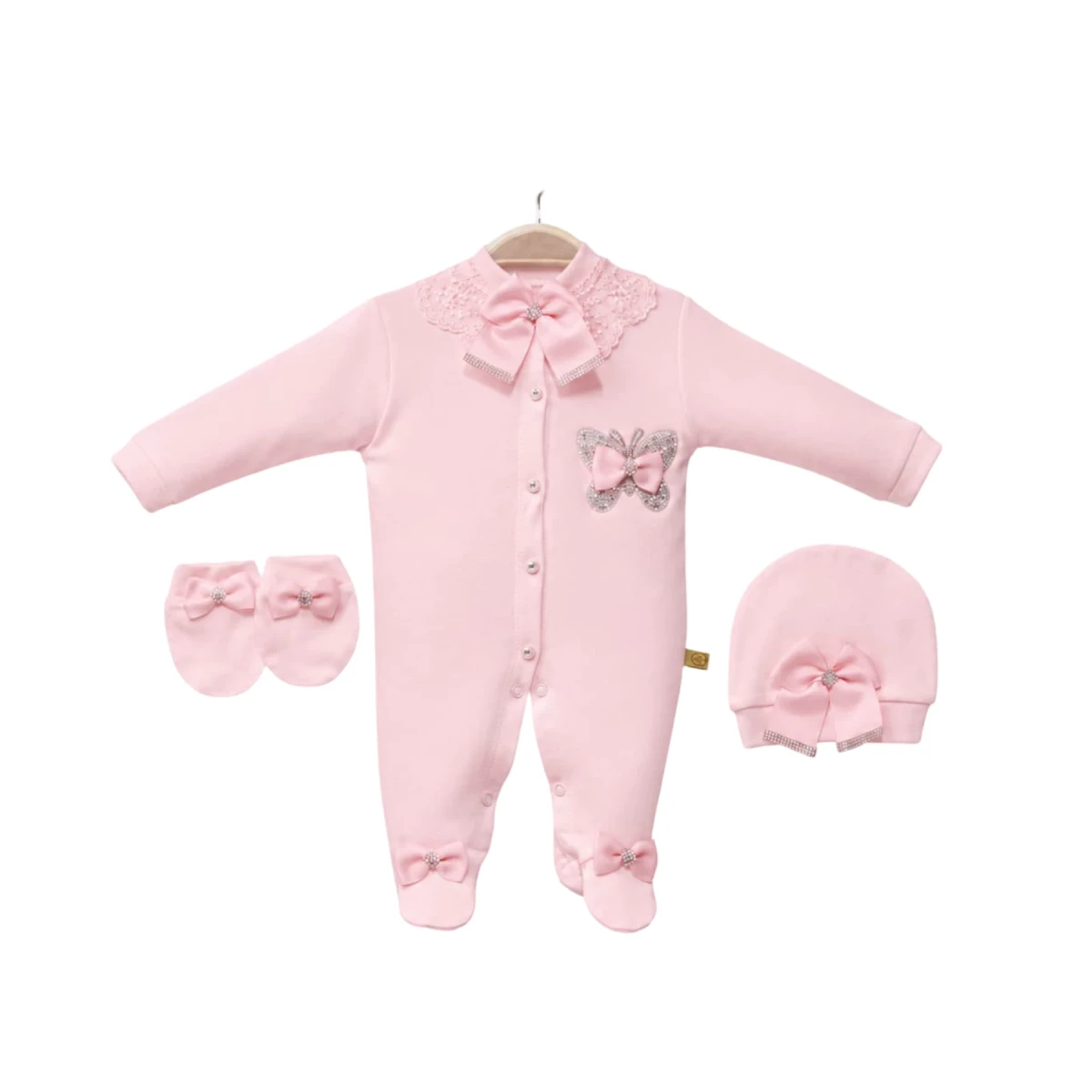 Amore Baby Pembe Kelebek Tulum Seti