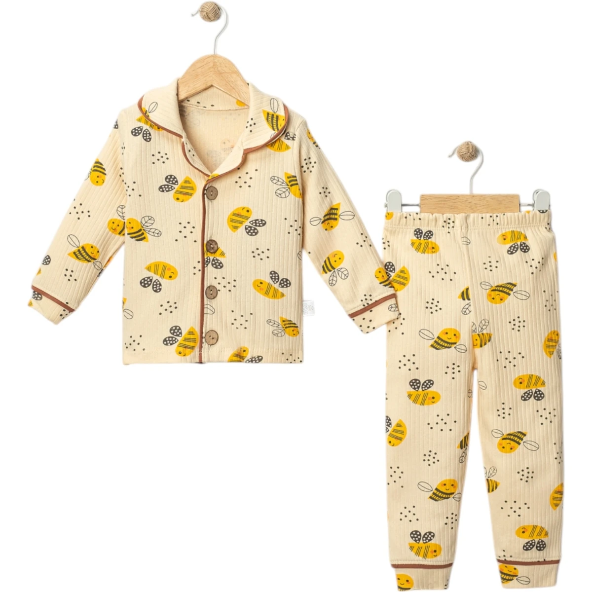 Arı Baskılı Kıl Biyeli Pijama Takımı