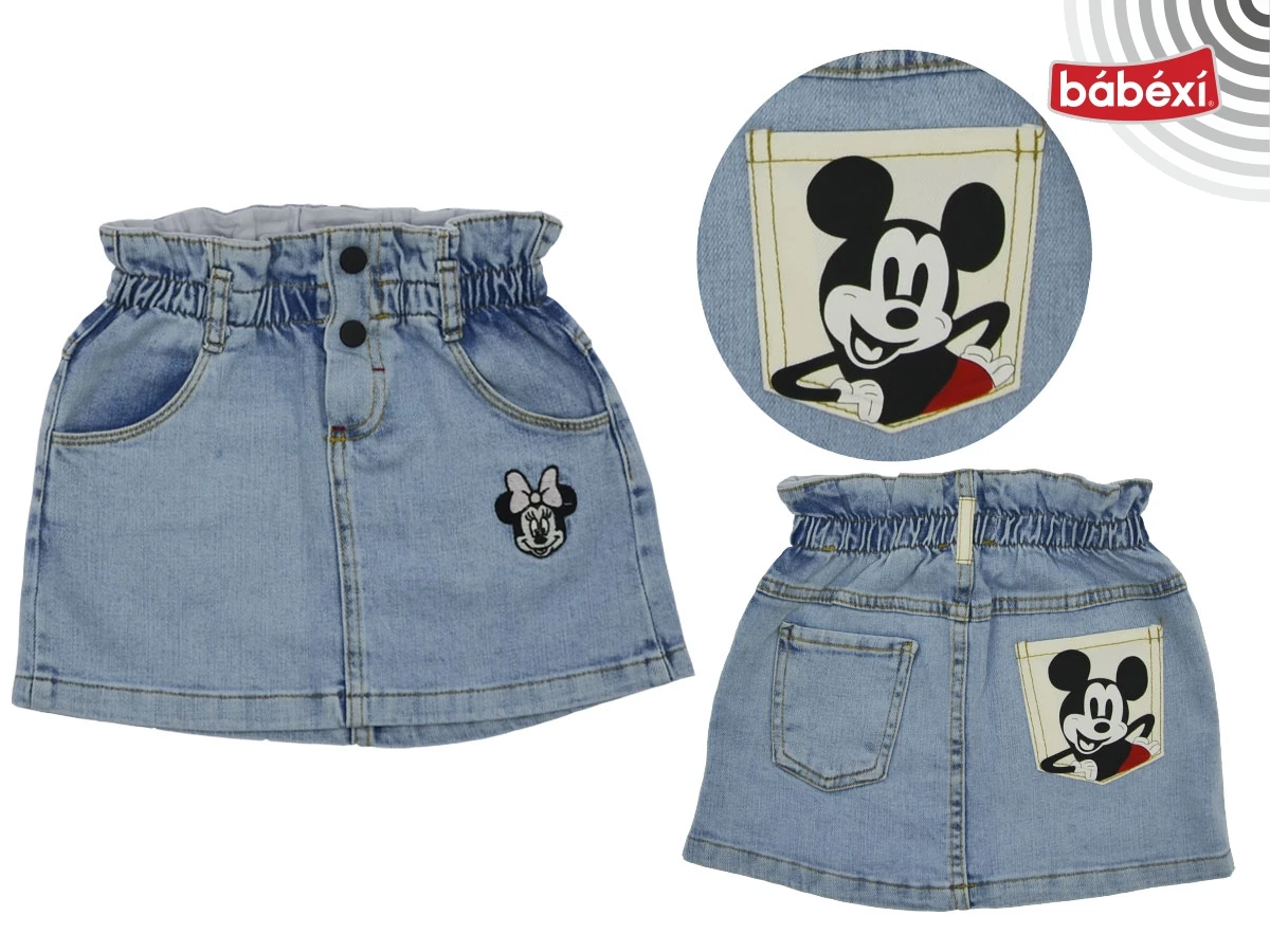 Arka Cep Mickey Baskılı Kız Kot Etek