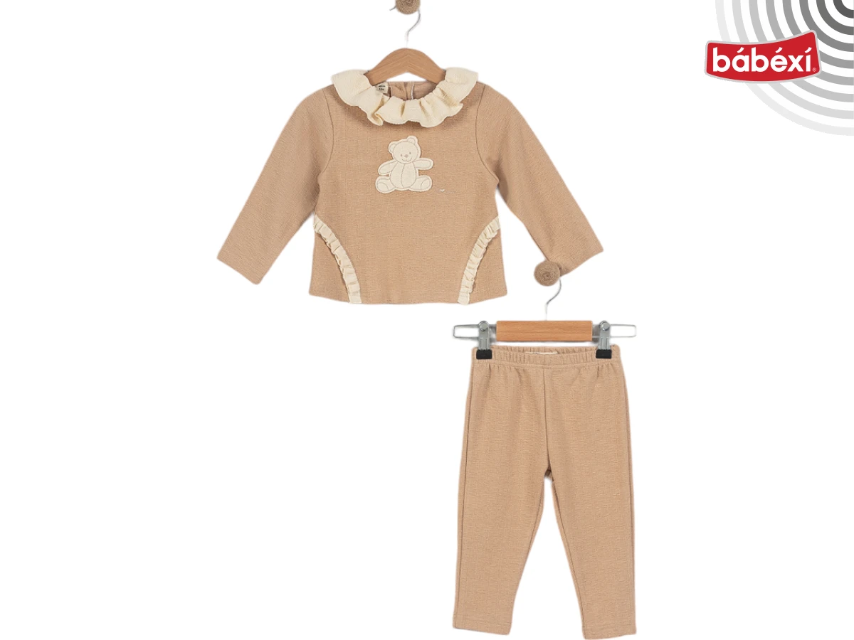 Bear embroidered sleeve ruffle blouse 2-piece set