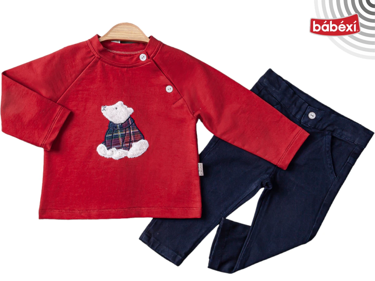 Bear Embroidered Sweatshirt & Pants Set