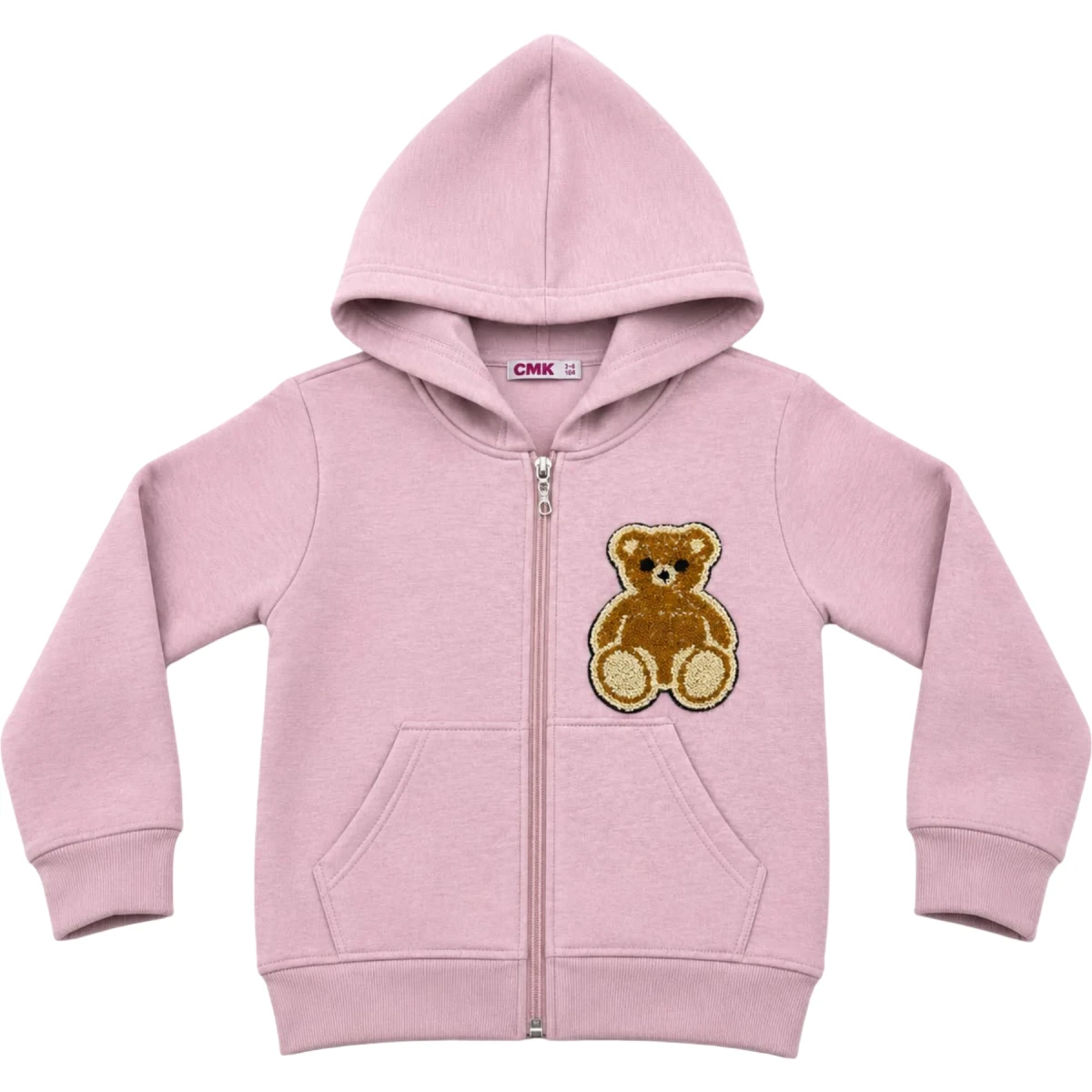 Little Bear Embroidered Hooded Zippered Jacket