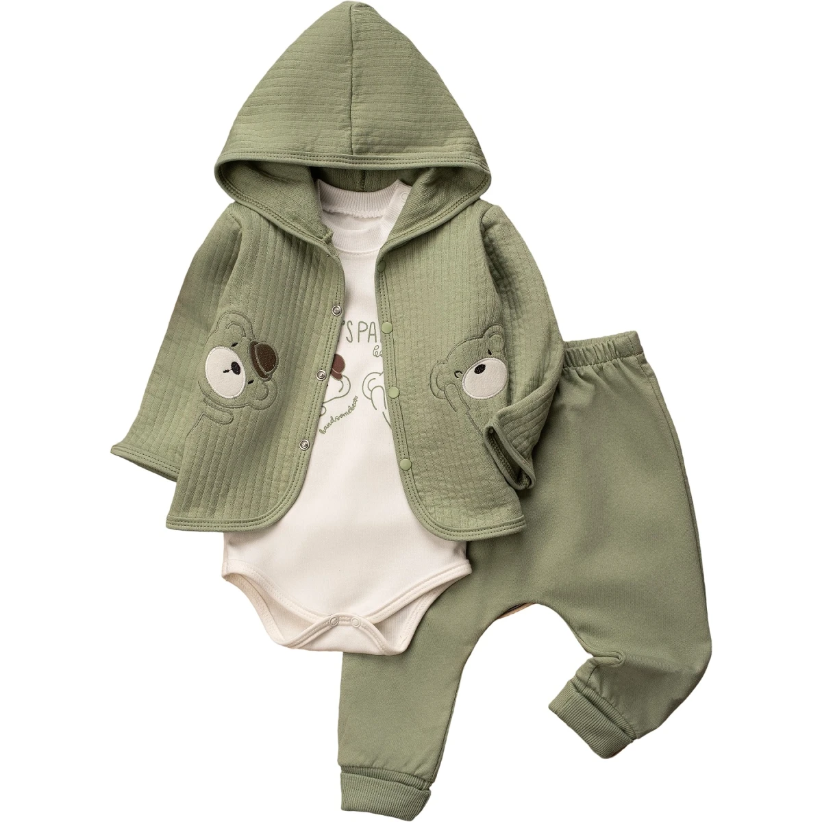 Teddy Bear Embroidered Three-Piece Set