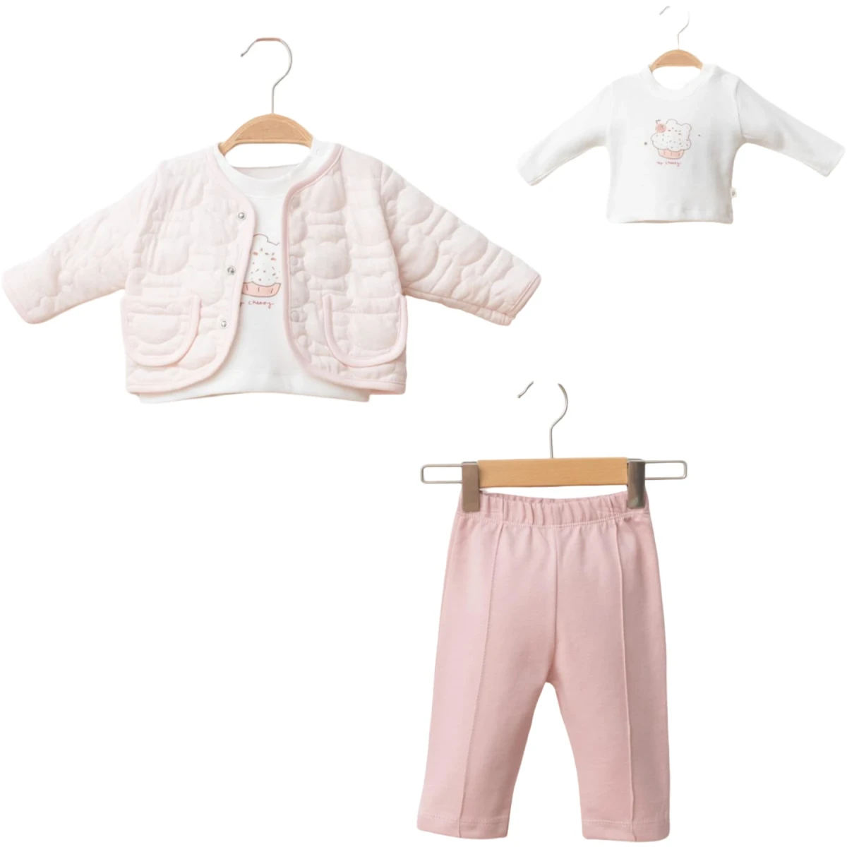 Quilted Little Bear & Cupcake Print 3-Piece Set