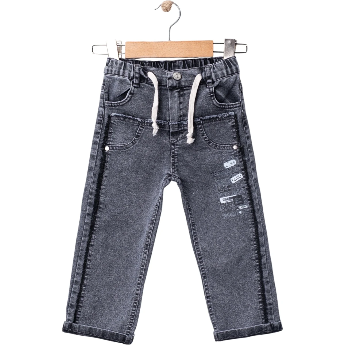 Barcode Print Denim Pants