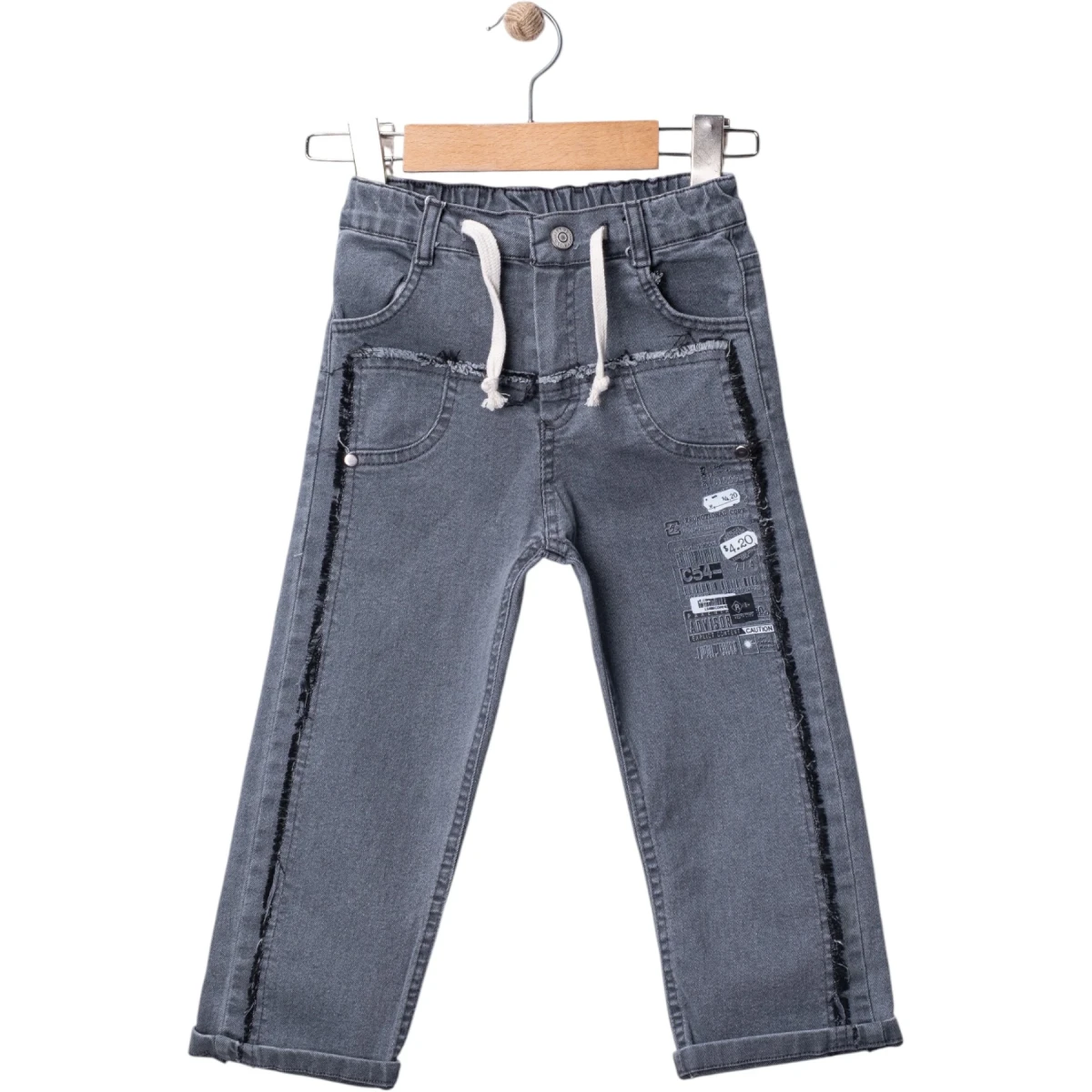 Barcode Print Denim Pants