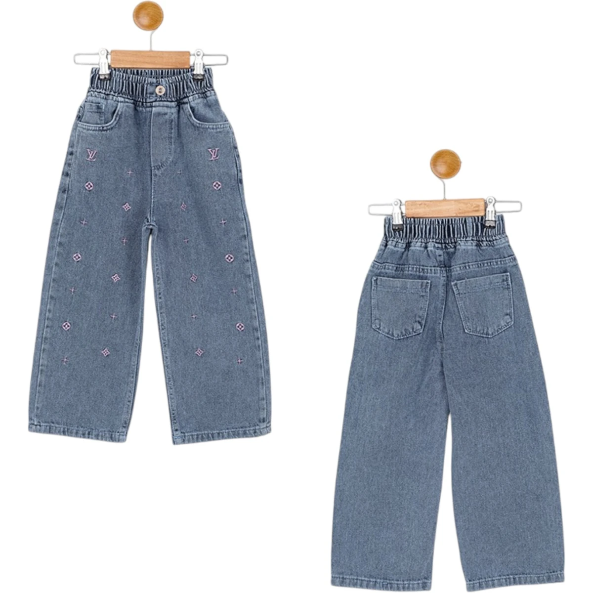 Bel Lastikli Nakışlı Kot Pantolon