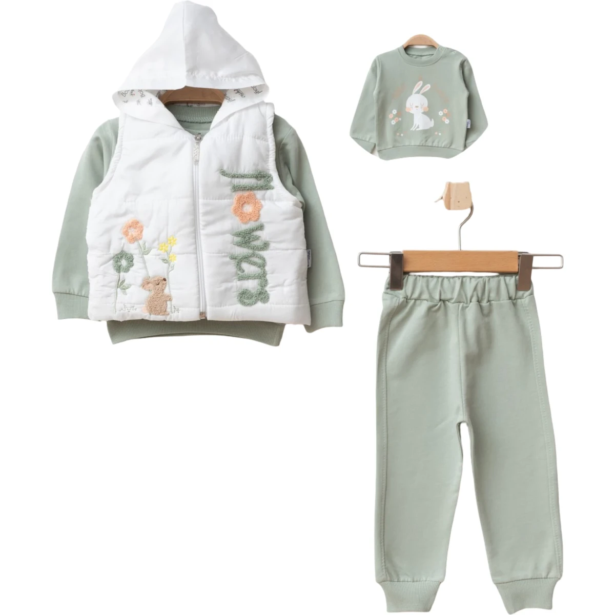 Beyaz Micro Yelekli 3'lü Takım