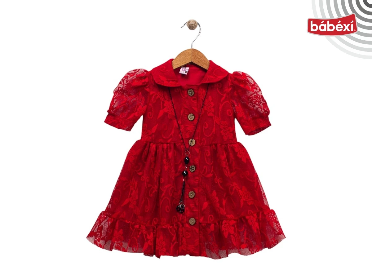 Boydan Düğmeli Bebe Yaka Elbise