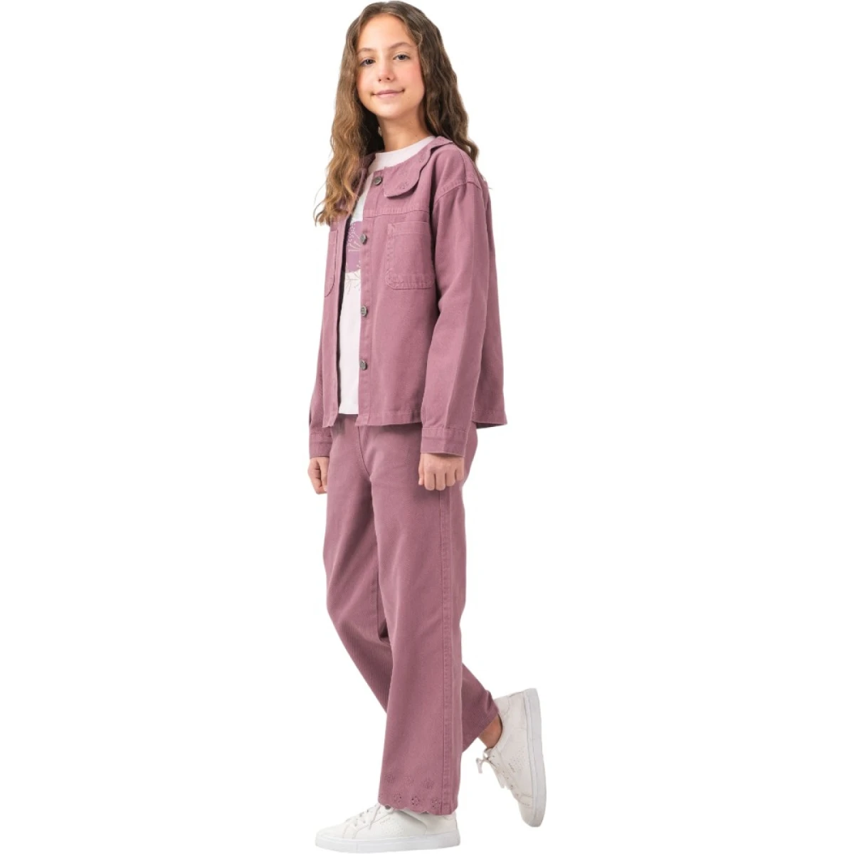 Embroidered Collar Gabardine Set