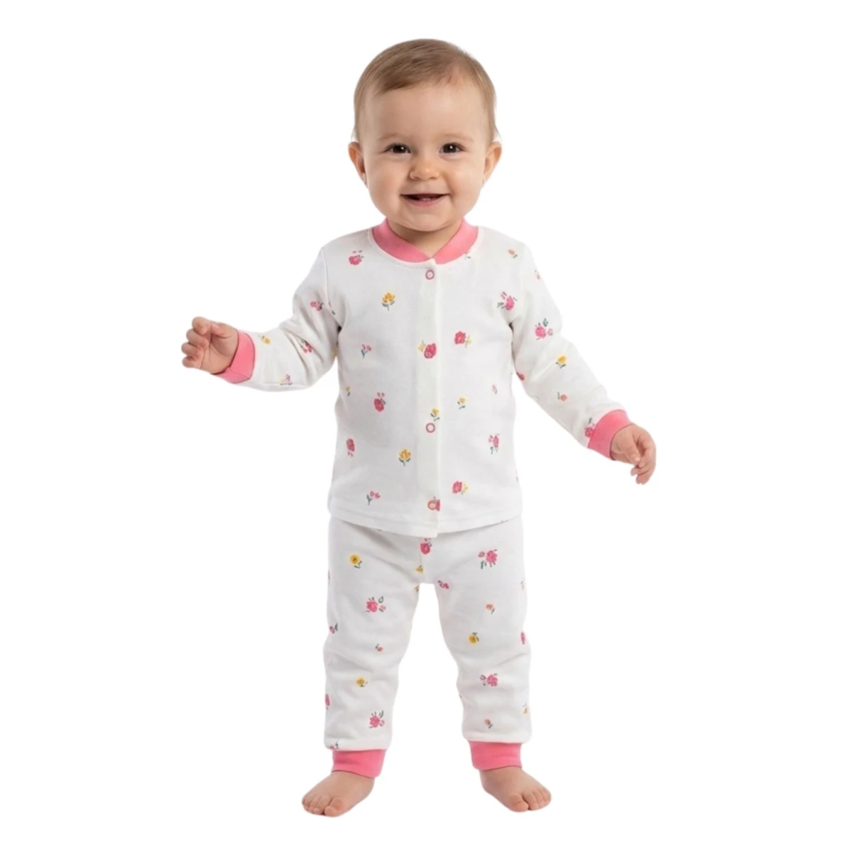 Çıtçıtlı Pijama Pembe Çiçek