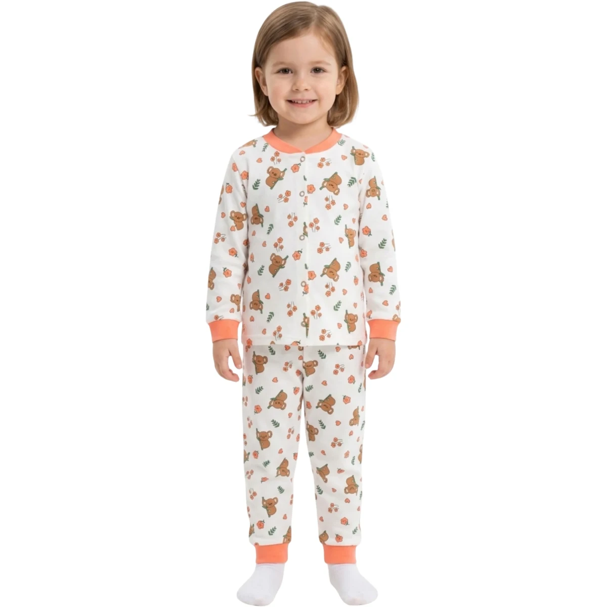 Çıtçıtlı Pijama Yapraklı Ayı