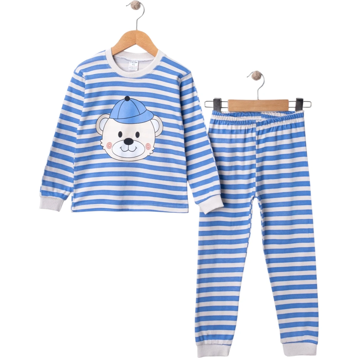 Çizgili Ayıcık Baskılı Pijama Takım