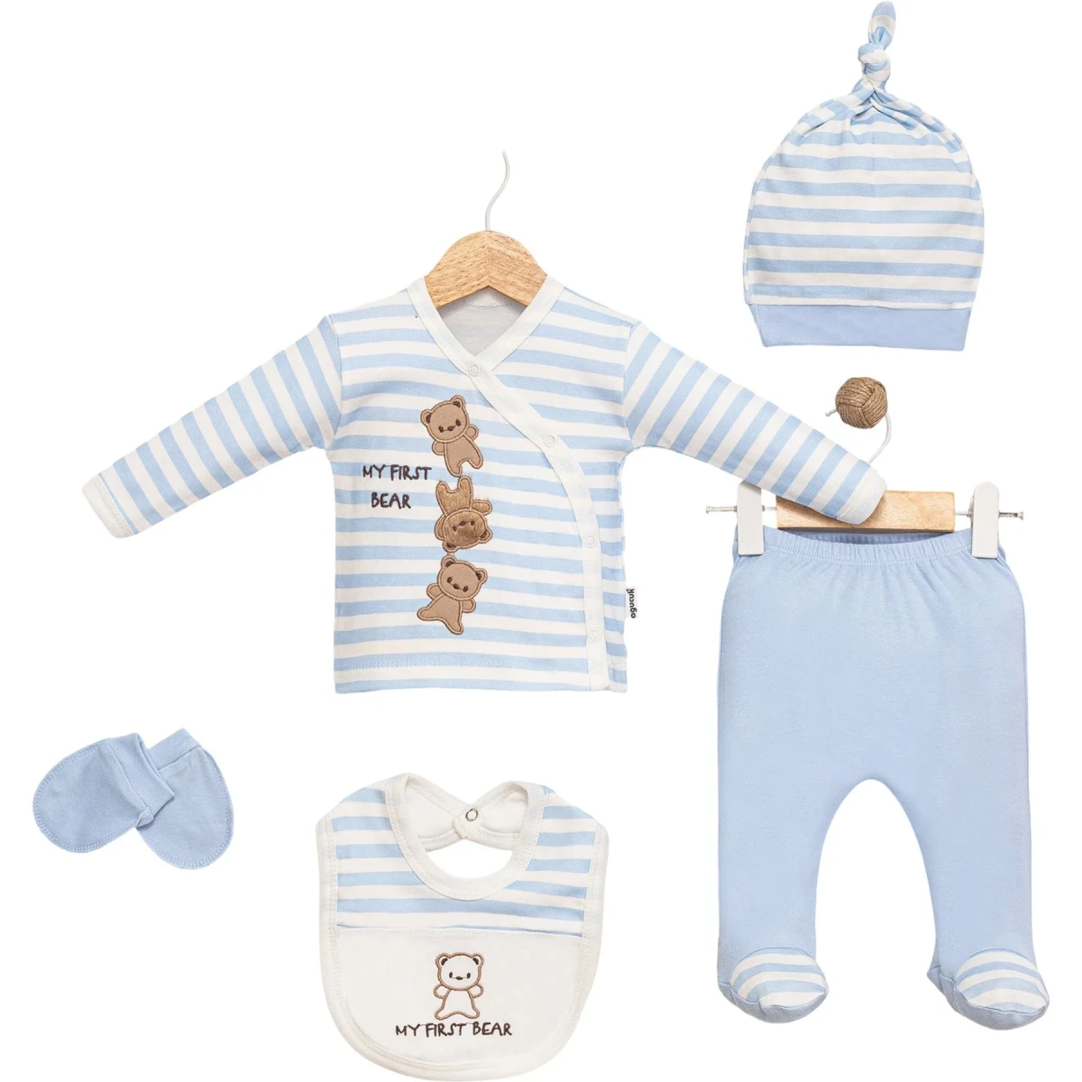 Striped Cute Bears 5-Piece Bodysuit Set