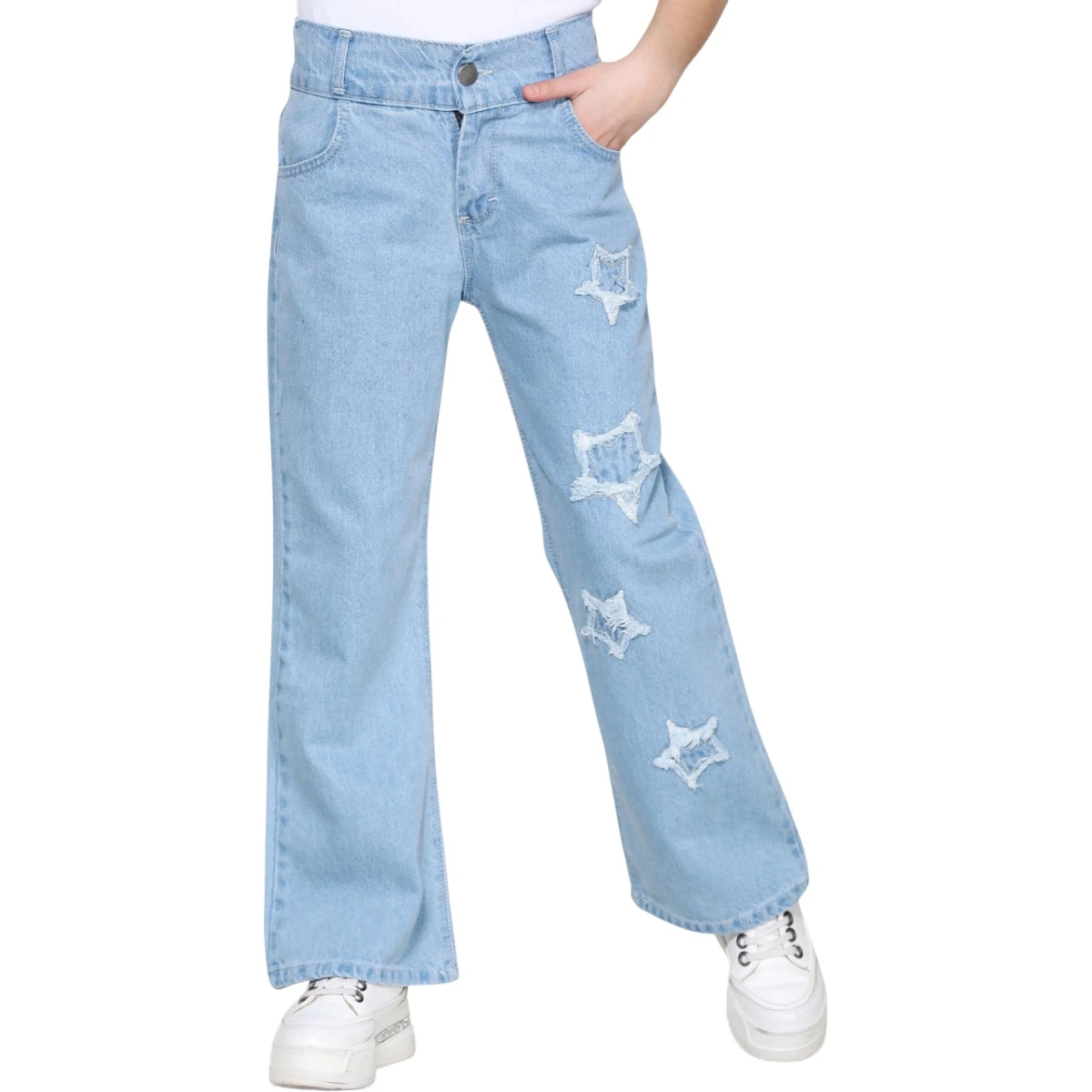 Cotton Palazzo Left Leg Star Ice Blue