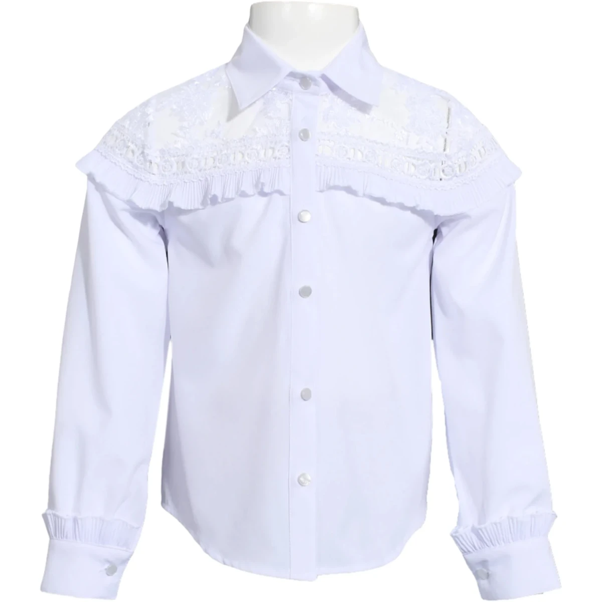 Lace Yoke Pleated Ruffle Blouse 6Y-9Y