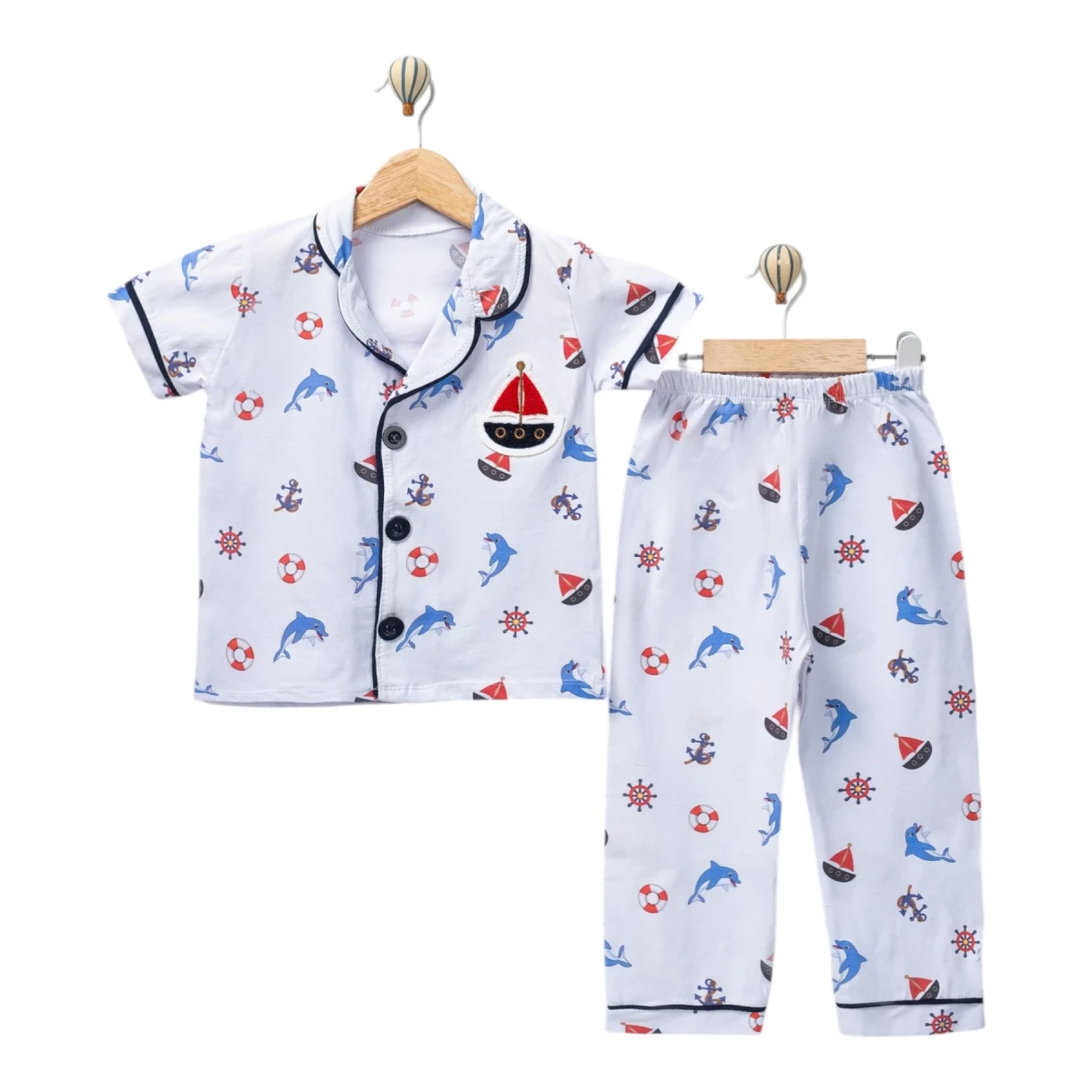 Sailor Ship Print Collared Pyjama Set 4Y-6Y