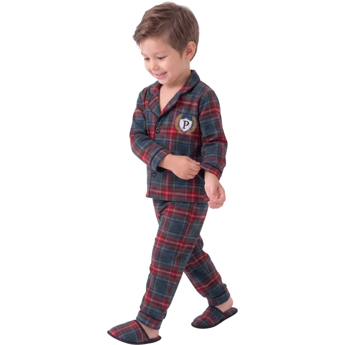 Ekose Armalı Terlikli Yakalı Pijama Takım