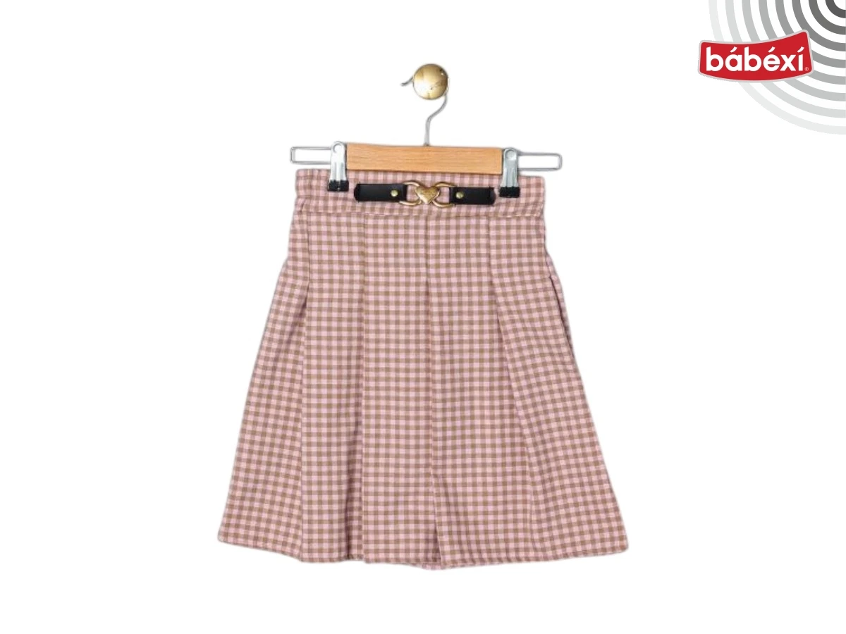 Plaid Square Heart Buckle Flared Skirt