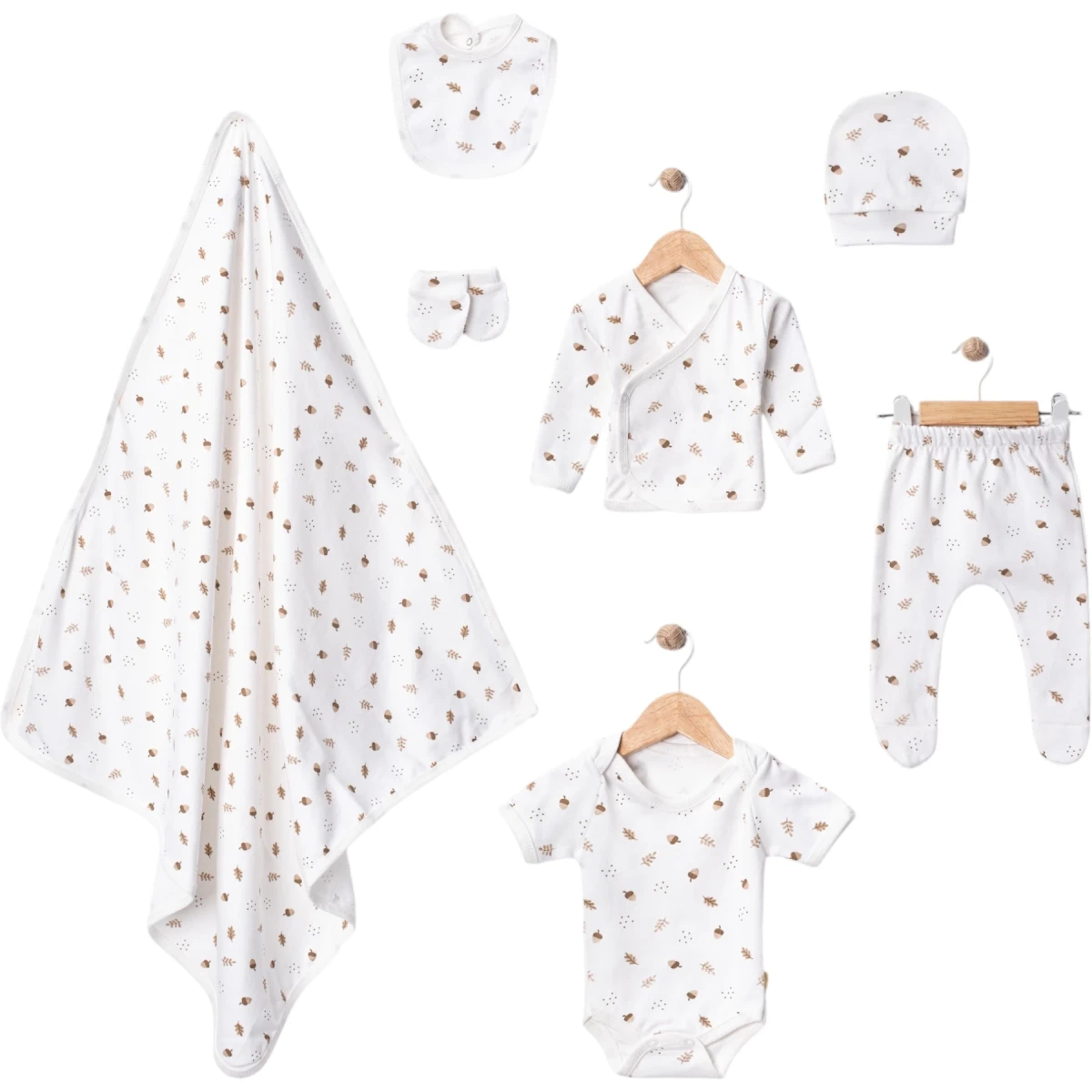 Hazelnut Pattern 7-Piece Onesie Set