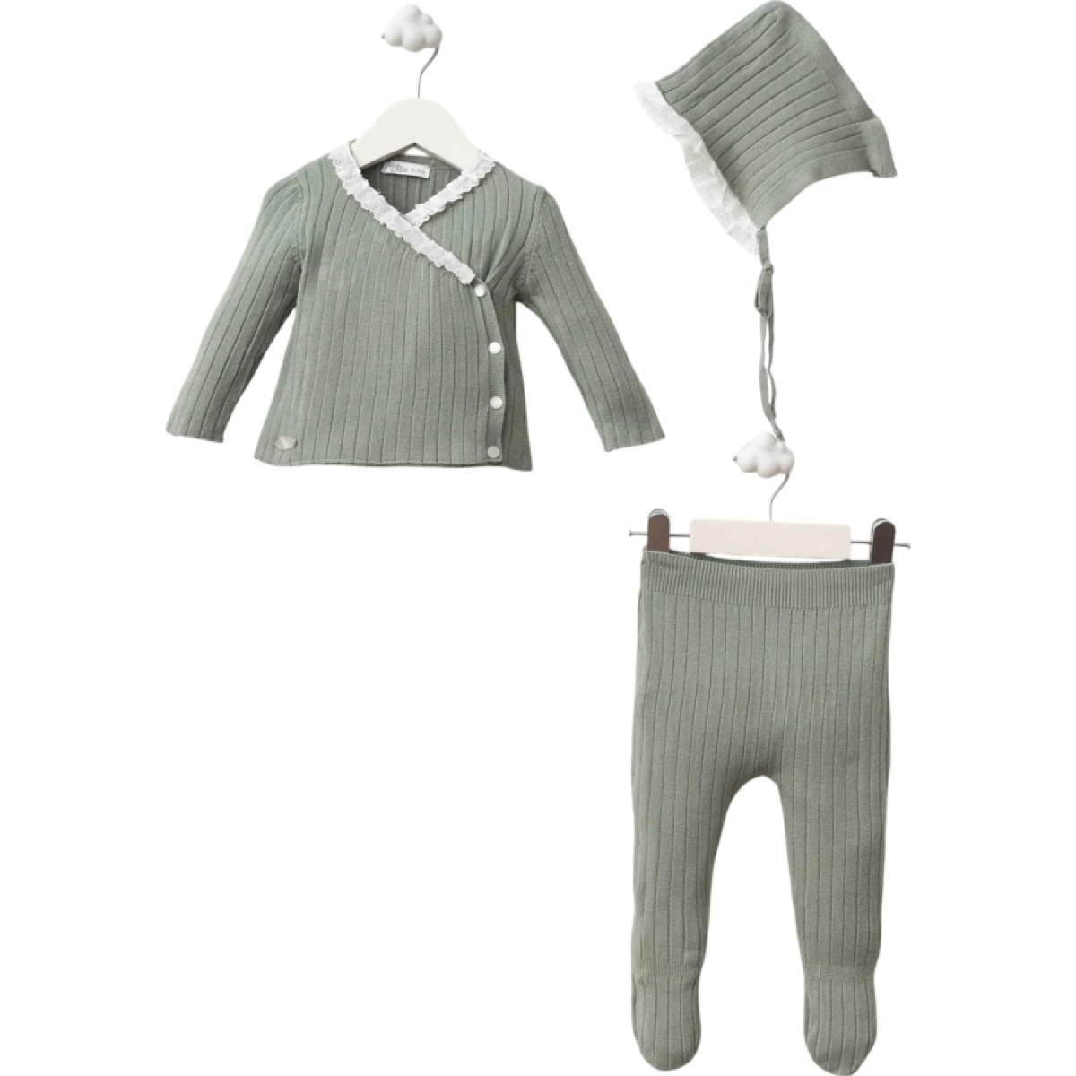 Ribbed Viscose Lace-Trim Newborn Set (Girls)