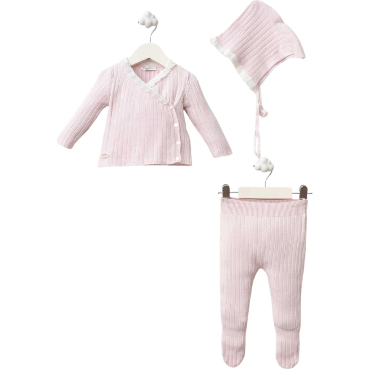 Ribbed Viscose Lace-Trim Newborn Set (Girls)