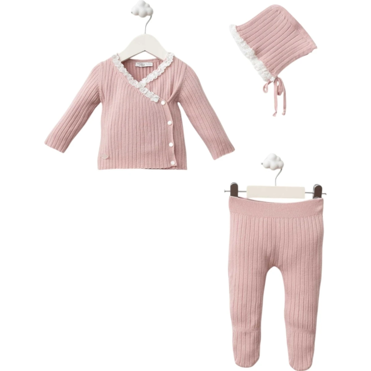 Ribbed Viscose Lace-Trim Newborn Set (Girls)