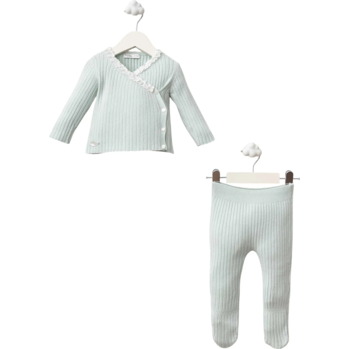 Ribbed Viscose Lace-Trim Newborn Set (Girls)