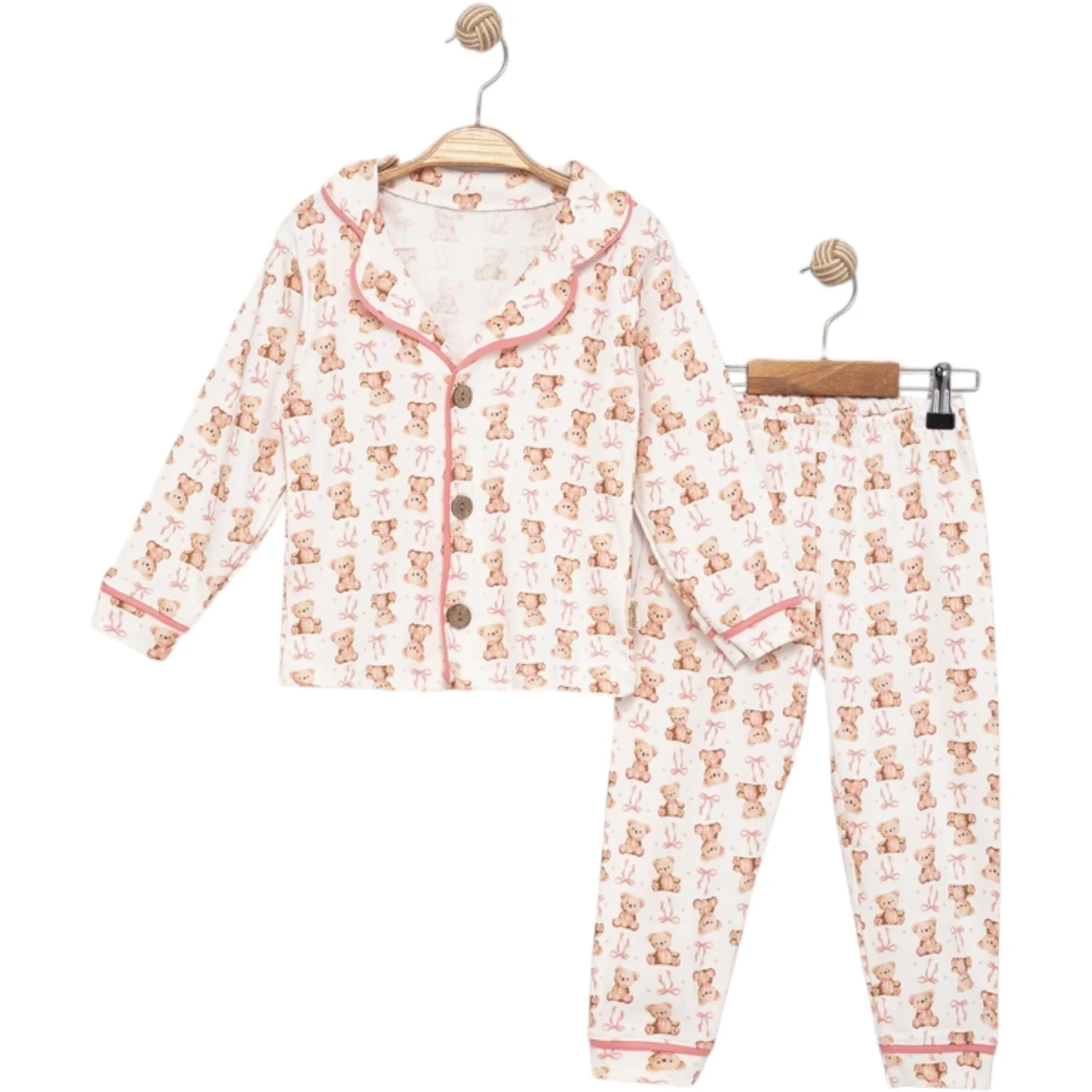 Fiyonklu Ayı Gömlek Yaka Pijama Takımı