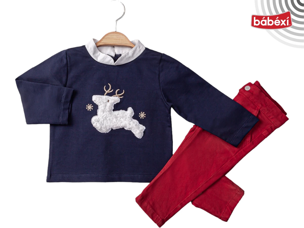 Deer embroidered sweatshirt pants 2-Piece set
