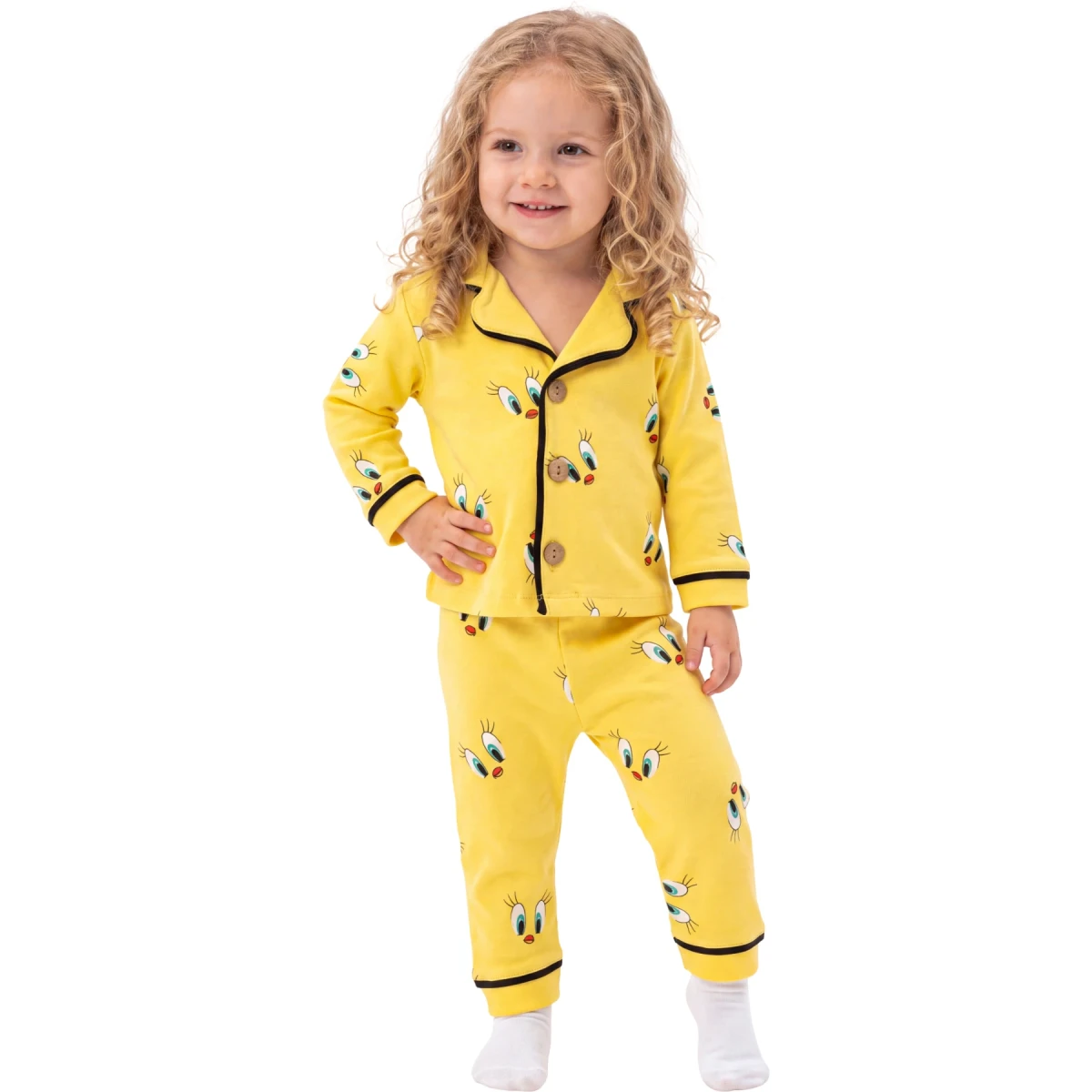 Göz Baskılı Uzun Kollu Pijama Takım