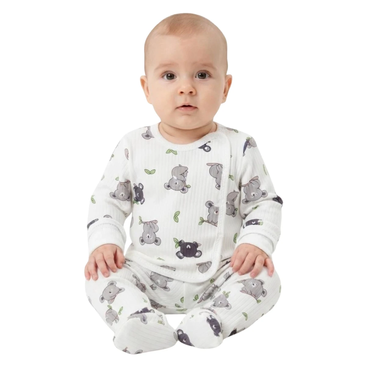 Grey Leaf Pattern Koala Patterned With Mittens Set