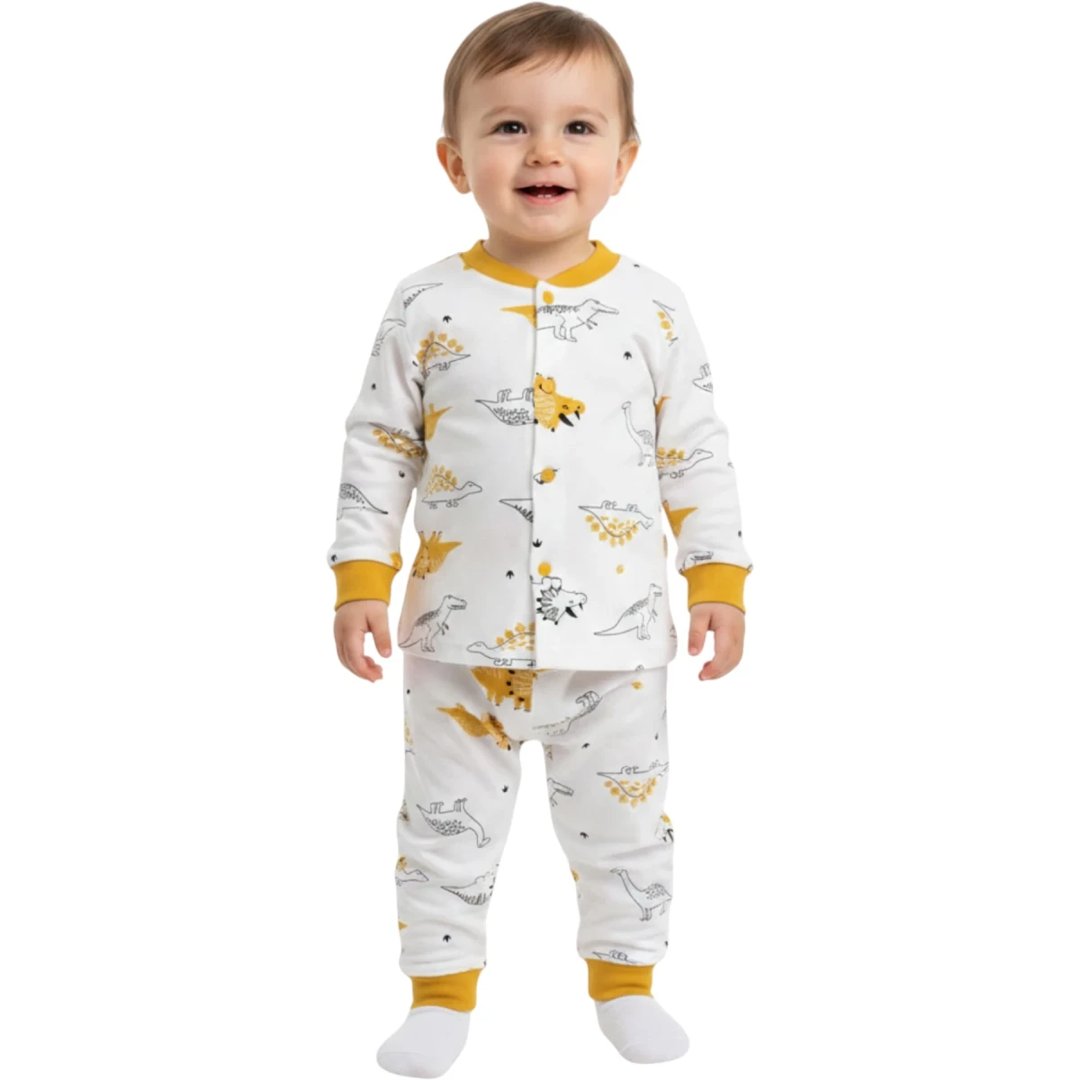 Hardal Dinozor Çıtçıtlı Pijama