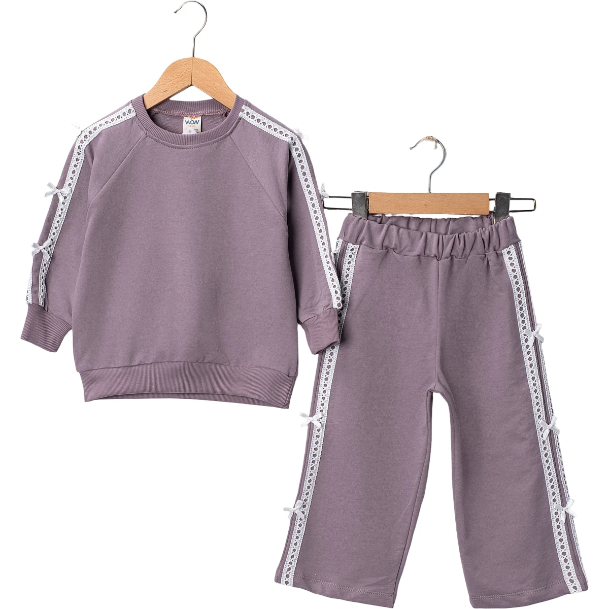 Two-Piece Set with Lace Trim & Bow