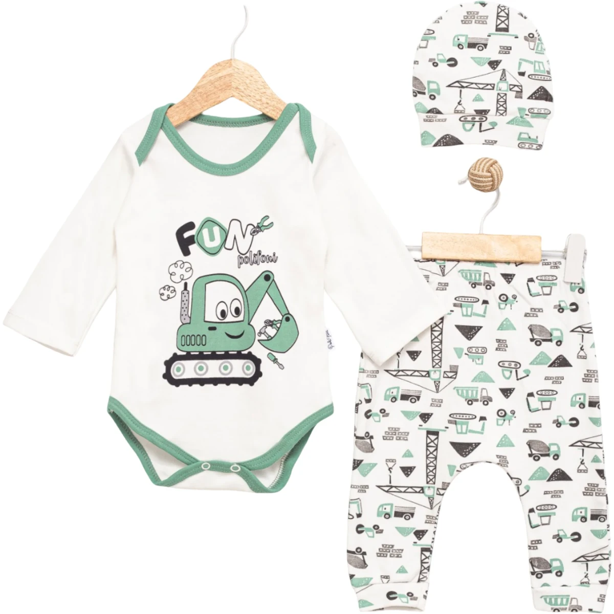 Construction Vehicle Print Printed 3-Piece Bodysuit Set
