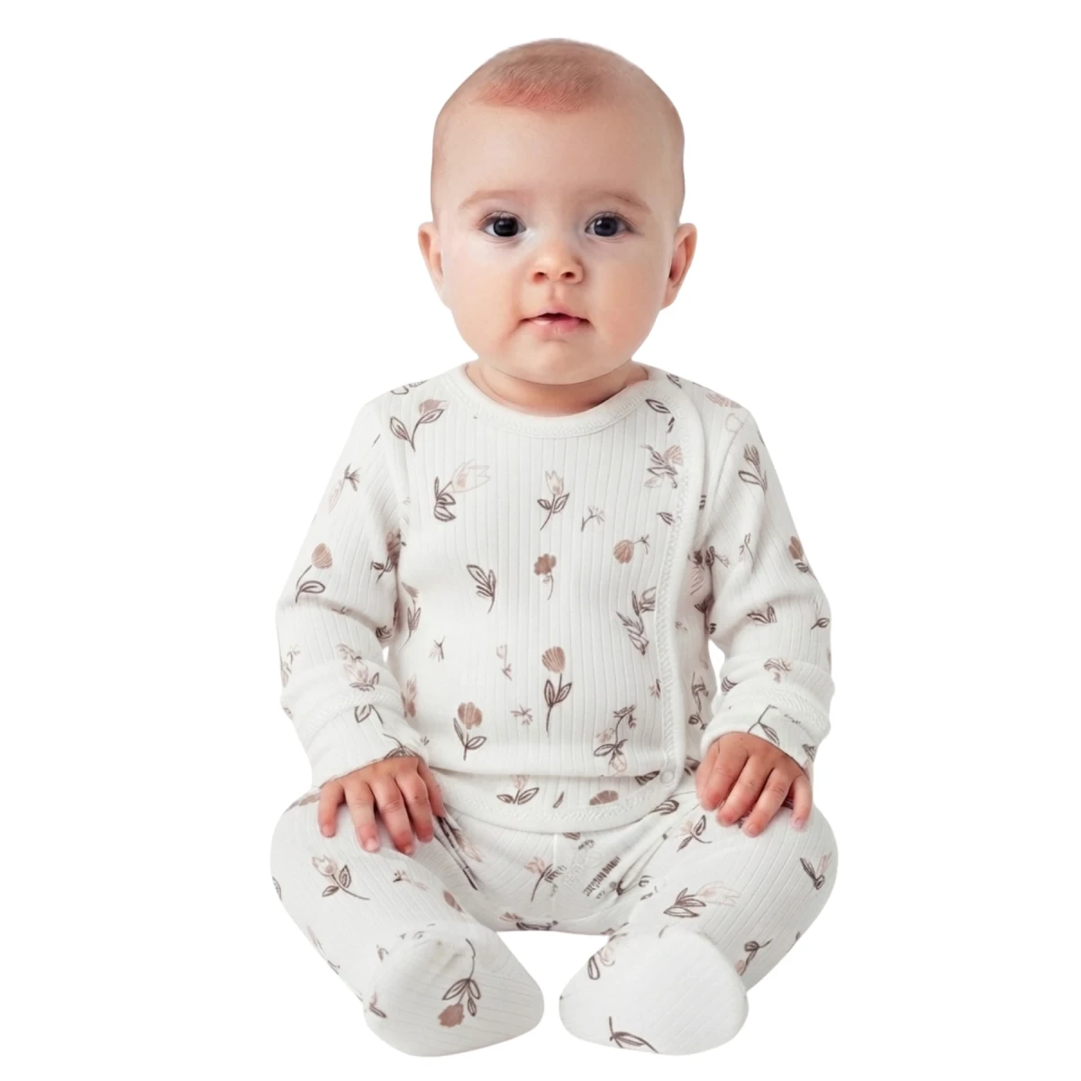 Brown Flower Patterned With Mittens Set