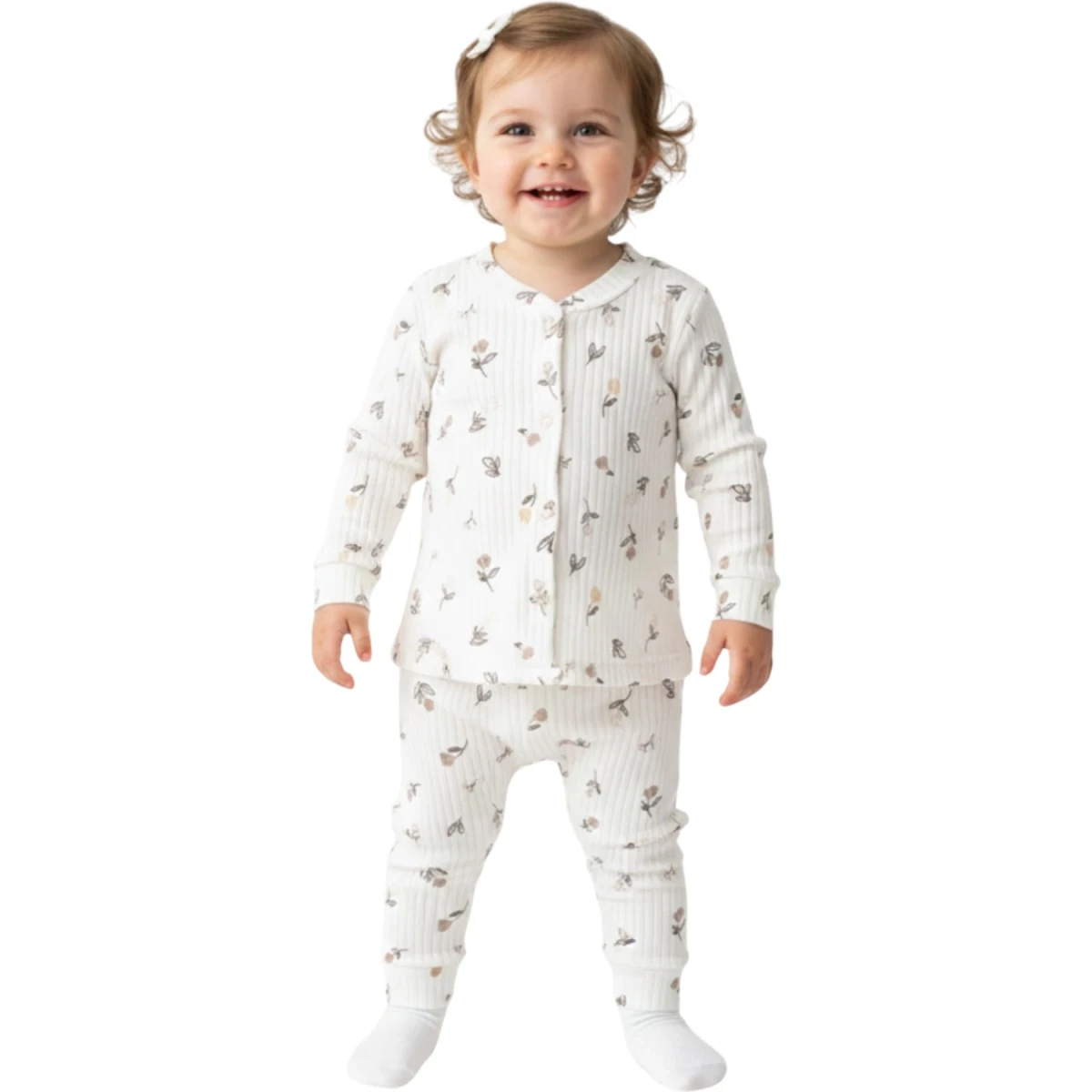 Kahve Çiçekli Raporlu Pijama
