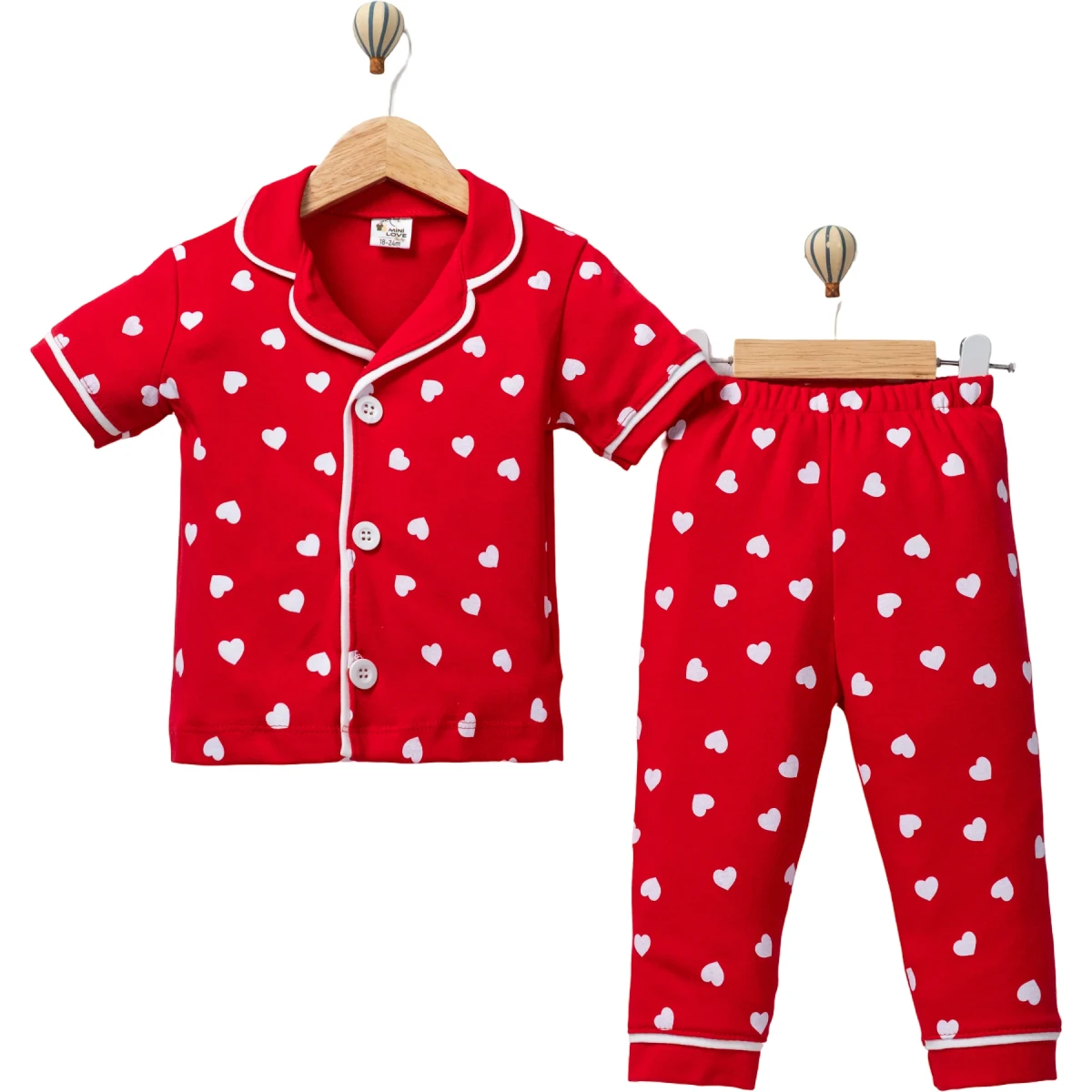 Kalp Baskılı Kısa Kollu Pijama Takım