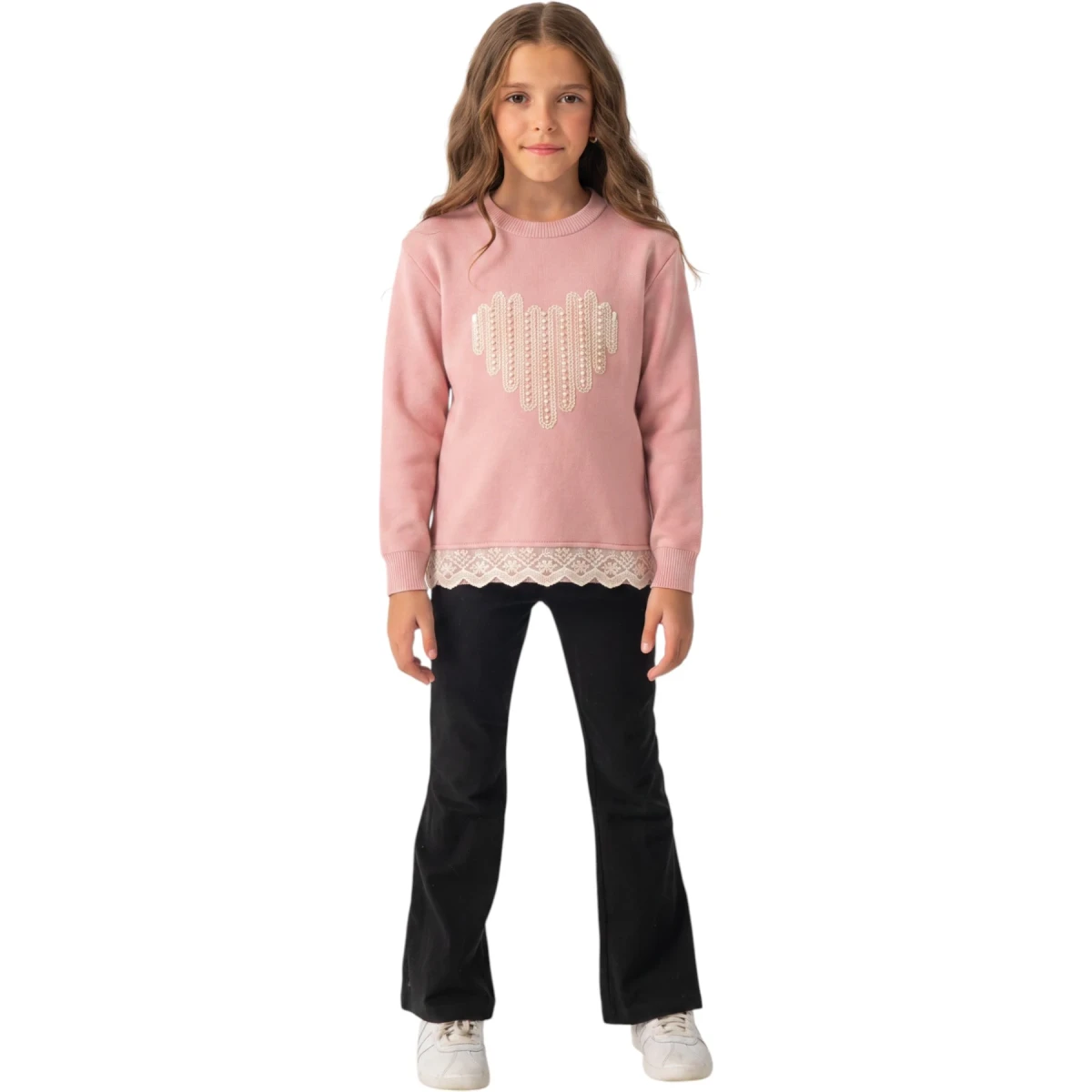 Kalp Hasır Nakış Sweatshirt