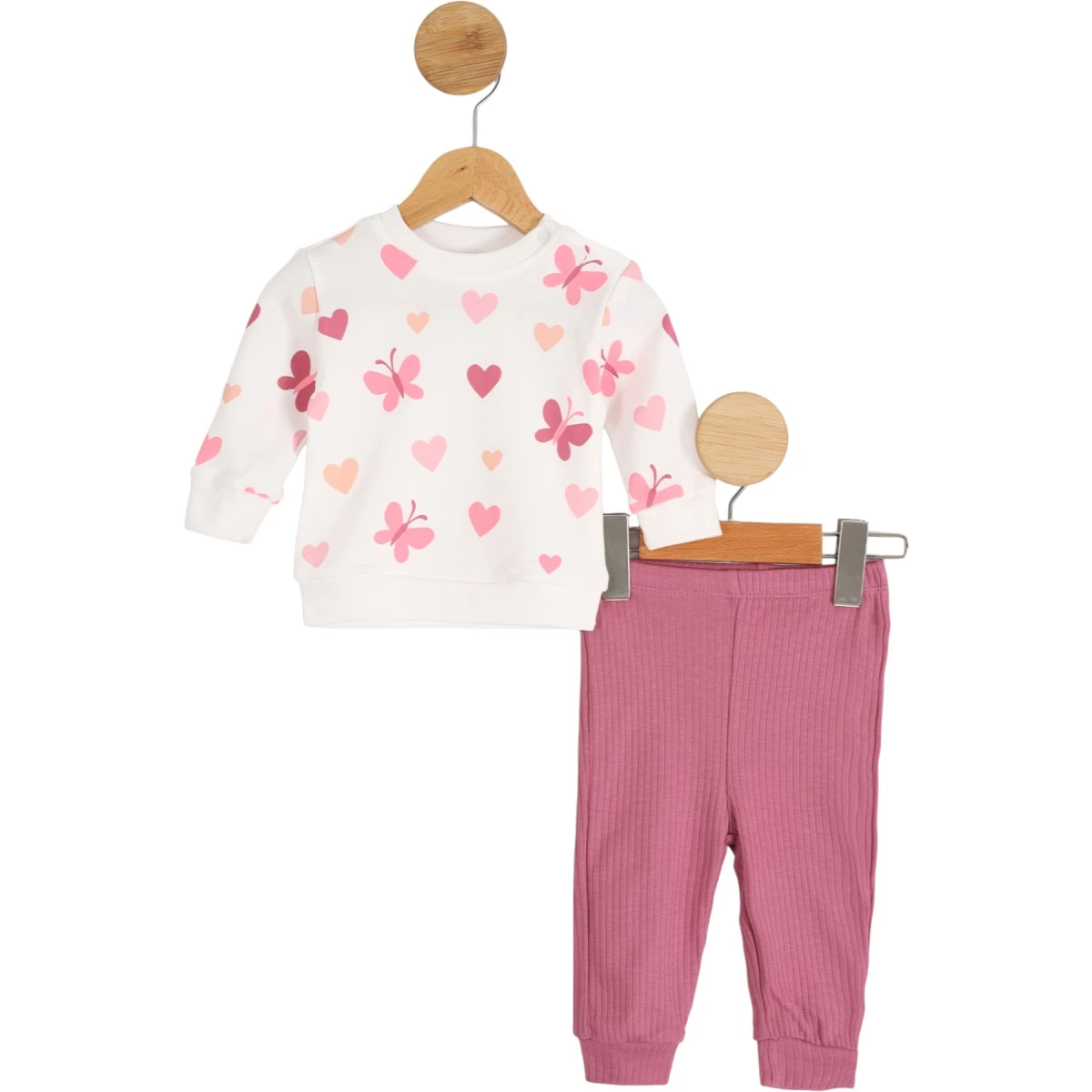 Kalpler ve Kelebekler Desenli Pijama Takımı