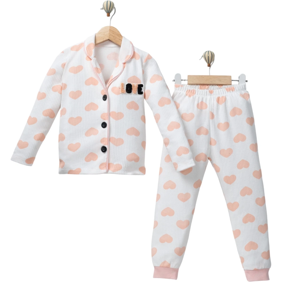 Kalpli Love Süzeneli Yakalı Pijama Takım