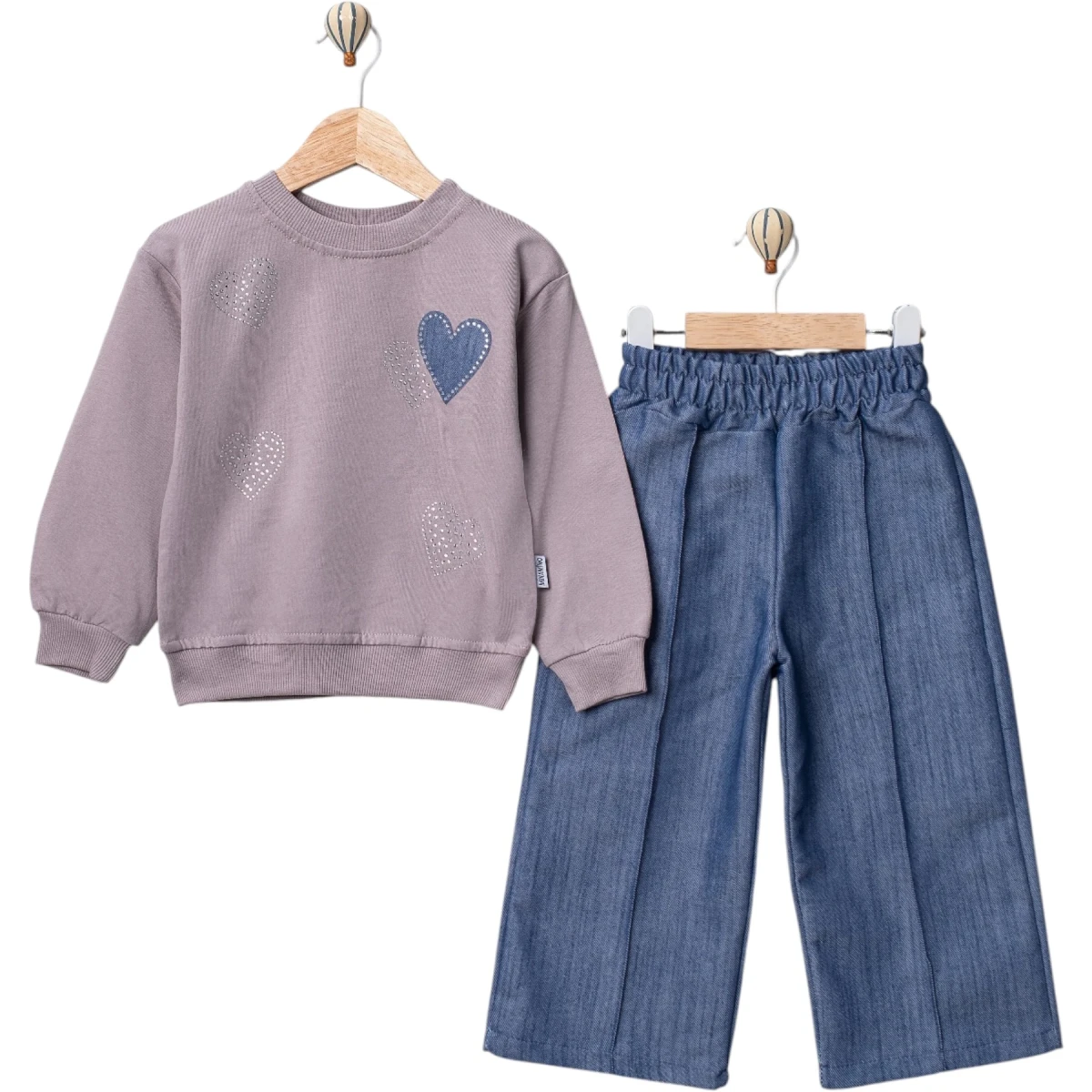 Heart Rhinestone Tencel Denim Girl Set