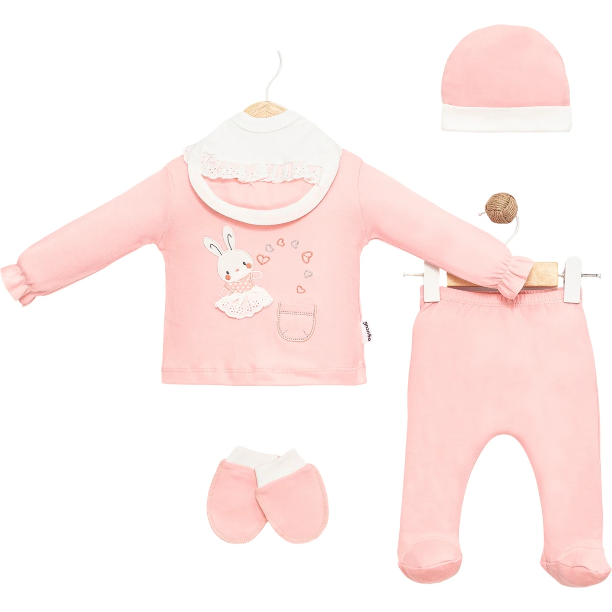 Heart Print Rabbit 5-Piece Newborn Set