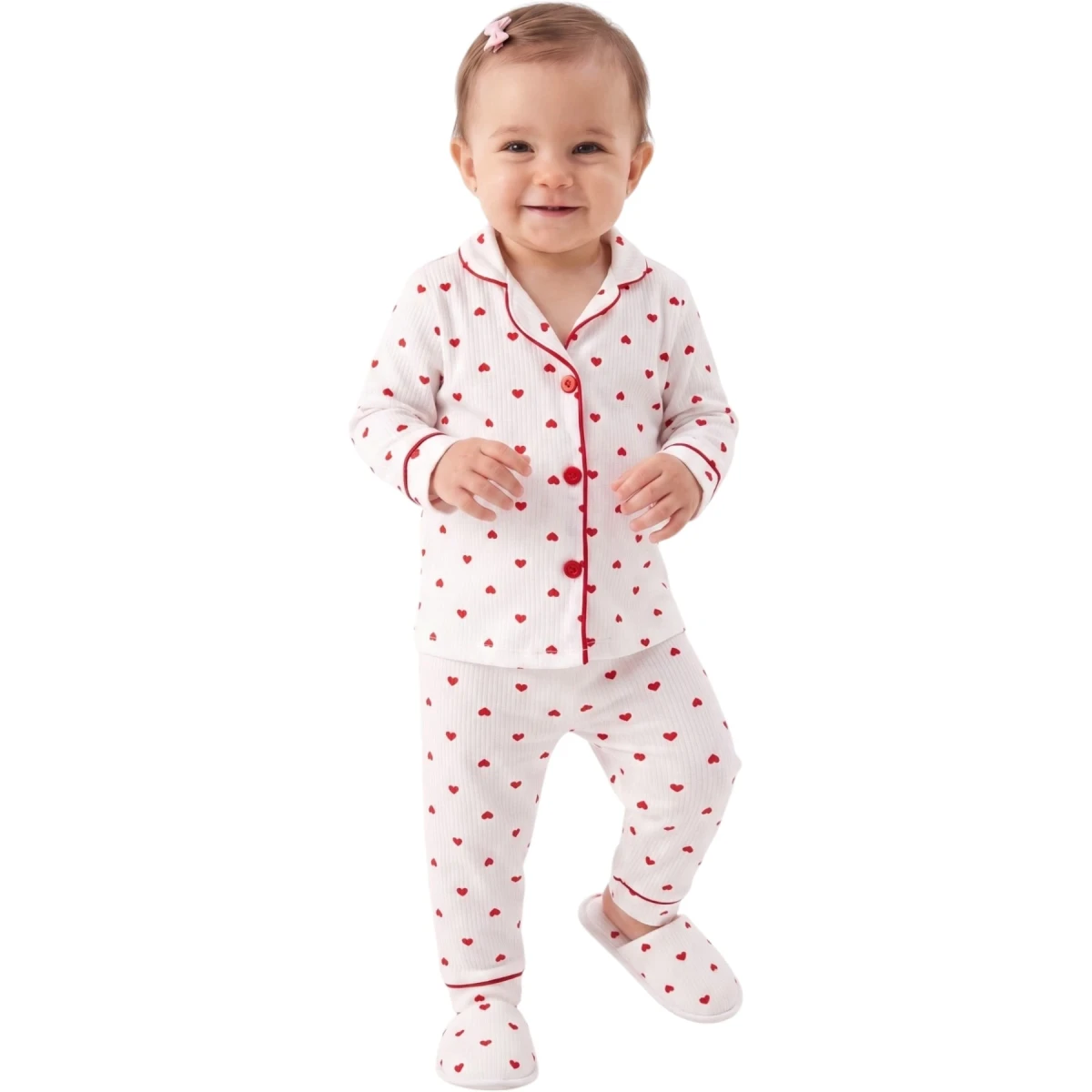 Heart Slipper Print Collar Pajama Set