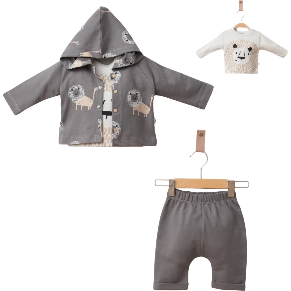Hooded Lion Print 3-Piece Set