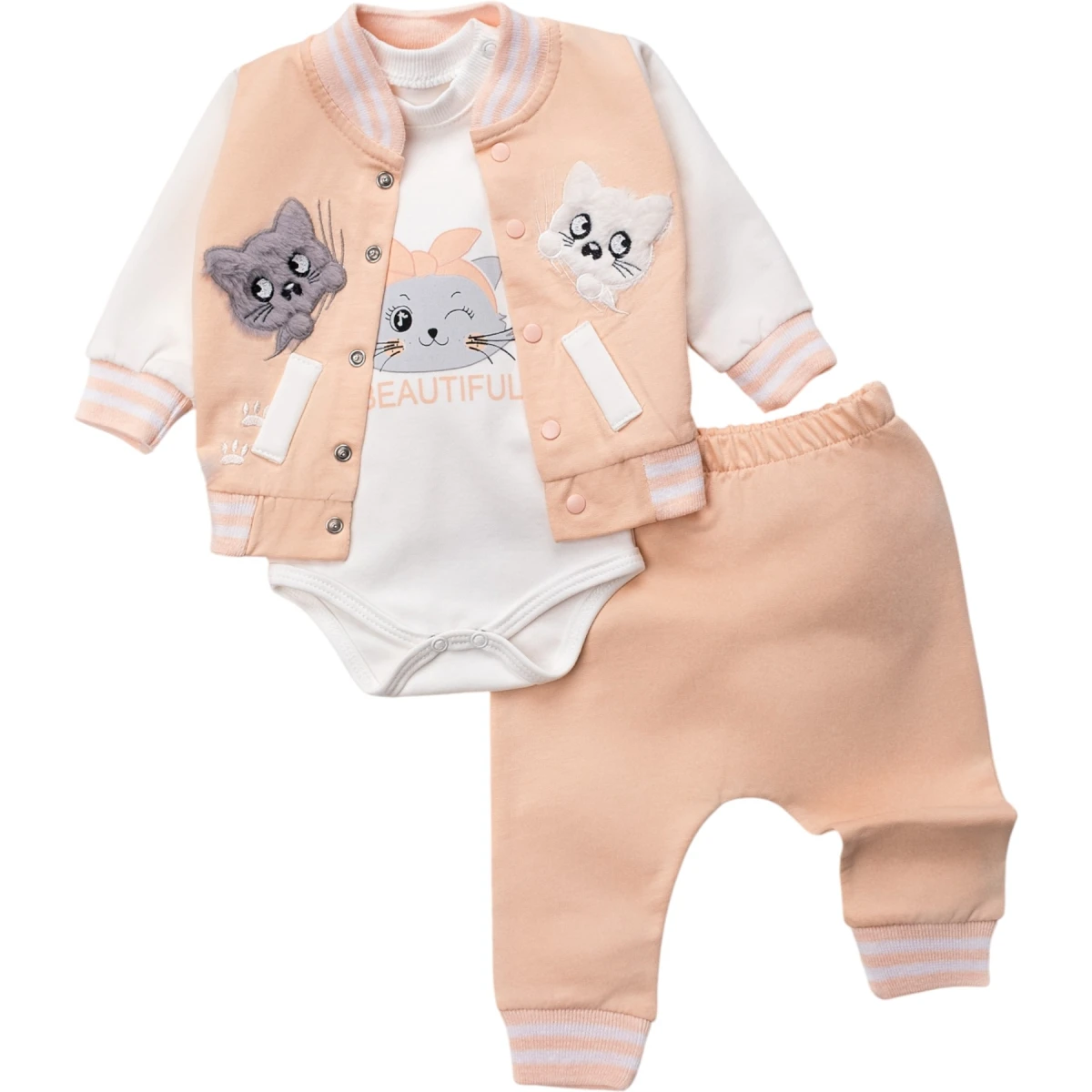 Kedi Embroidered Kolej Üçlü Set