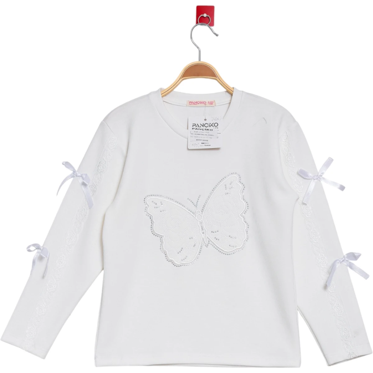 Kelebek Nakışlı Kol Fiyonklu Sweatshirt